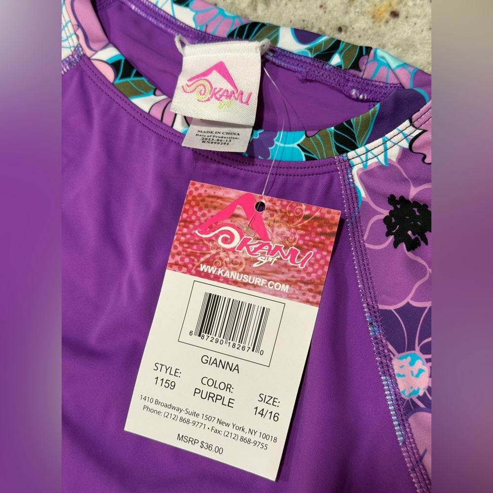 Kanu Surf Kids Floral Rashguard Set - Purple and Blue - Picture 10 of 11